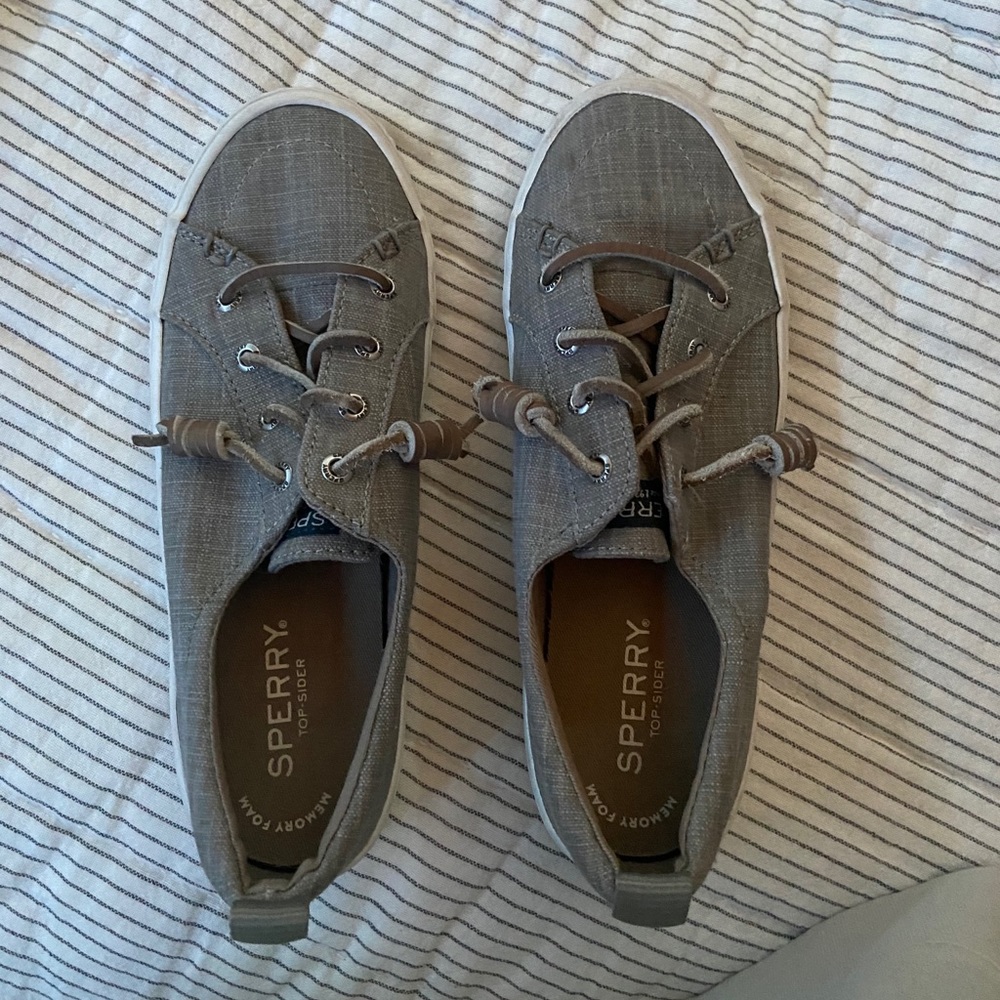 gray sperry slip on sneakers